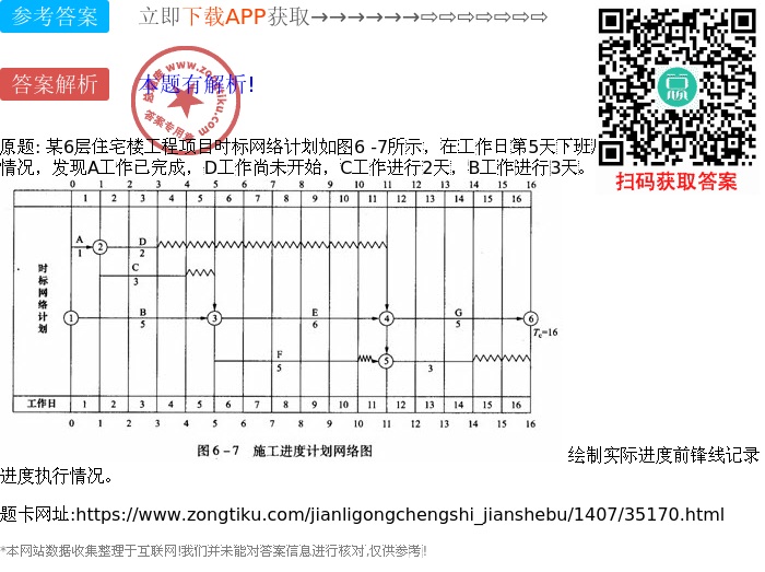 某6层住宅楼工程项目时标网络计划如图6 -7 题库