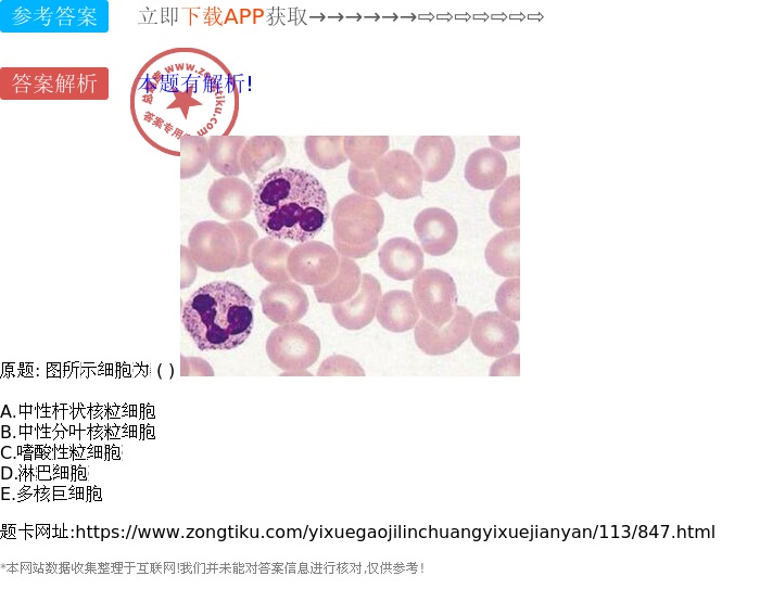 中性杆状核粒细胞 b.中性分叶核粒细胞 c.嗜酸性粒细胞 d.淋巴细胞 e.