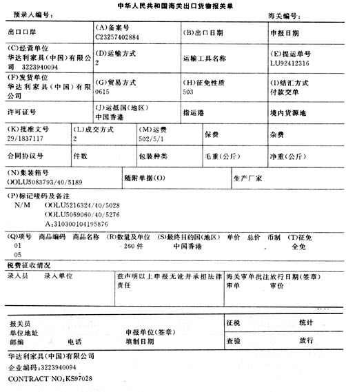 所有题库 报关水平测试 填空 下列报关单中有20个已填栏目(a(t)